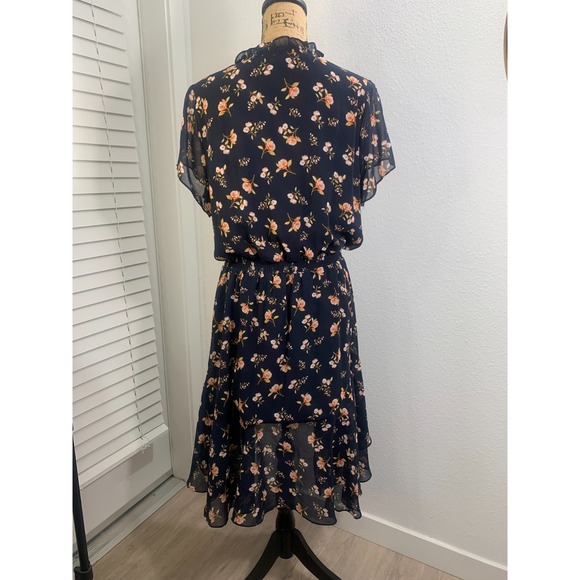 (H-232)1.STATE Floral Dress Size 0X Navy Blue Ruffle Hem Short‎ Sleeve boho - Picture 4 of 11